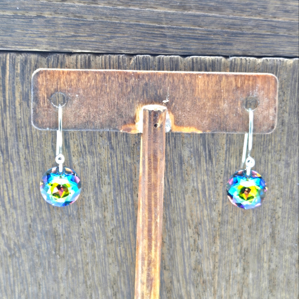 Nwt Handmade Swarovski Crystal Vitrail Medium Earrings Pierced Round Silver Tone 20$